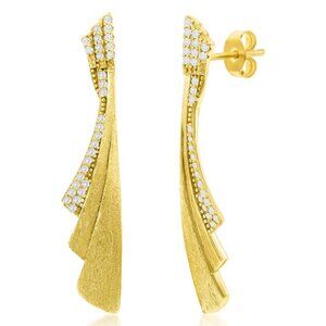 Sterling Silver Brushed Gold Cubic Zirconia Earrings